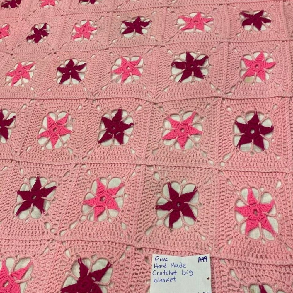 Handmade pink crochet blanket L92" X W58". SKU -A99 #crochet